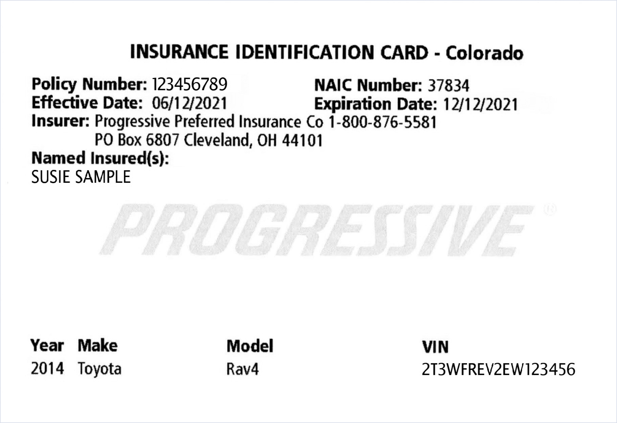 Progressive Insurance Card   Insurance Card 092021 