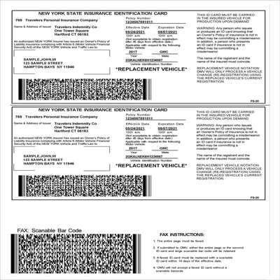 New York DMV  Sample NY State Insurance ID Cards